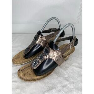 Dexflex Womens Size 8 Cork Wedge Sandals With Rhinestone & Snake Print Accents